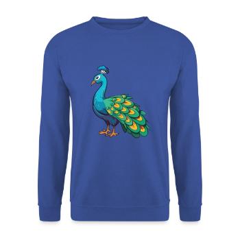 Pfauenkarikatur Kawaii Aquarellillustration - Unisex Pullover - Royalblau - Vorne - Alina (178cm) & Michal (187cm)