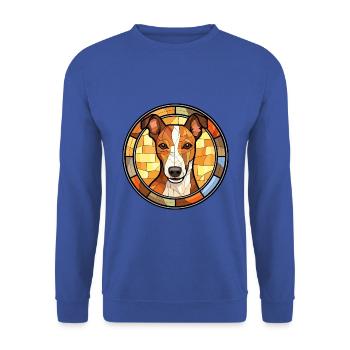 Glatter Foxterrier Hunderasse Buntglas Colorfu - Unisex Pullover - Royalblau - Vorne - Alina (178cm) & Michal (187cm)