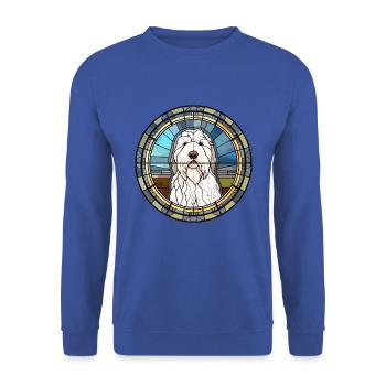 Alter englischer Schäferhund Hunderasse Buntglasfarbe - Unisex Pullover - Royalblau - Vorne - Alina (178cm) & Michal (187cm)
