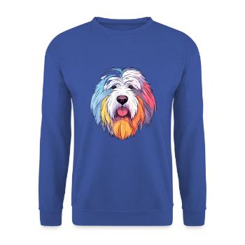Alter englischer Schäferhund Hunderasse Aquarell-Karikatur - Unisex Pullover - Royalblau - Vorne - Alina (178cm) & Michal (187cm)