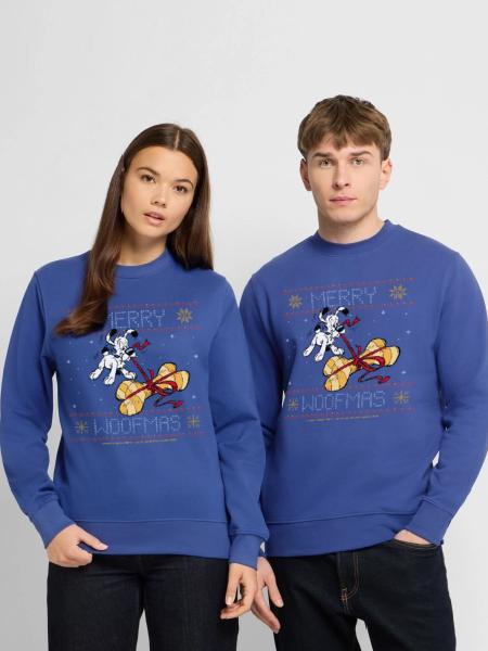 Asterix - Idefix Merry Christmas - Unisex Pullover - Royalblau - Vorne - Alina (178cm) & Michal (187cm)