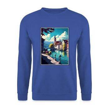 Thun Schweiz Vintage Reiseposter Souvenir - Unisex Pullover - Royalblau - Vorne - Alina (178cm) & Michal (187cm)