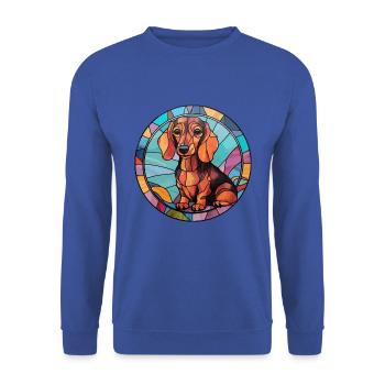 Miniatur Dackel Hunderasse Buntglas Colorf - Unisex Pullover - Royalblau - Vorne - Alina (178cm) & Michal (187cm)