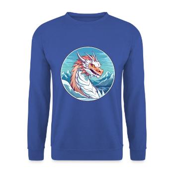 Drache Aquarell Karikatur Kawaii Haustier Tier Farbe - Unisex Pullover - Royalblau - Vorne - Alina (178cm) & Michal (187cm)