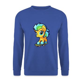 Lustiges Ponny Kawaii Cartoon Haustier spielt Skateboard - Unisex Pullover - Royalblau - Vorne - Alina (178cm) & Michal (187cm)