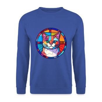 Katze Buntes Glas Bunte Karikatur Kawaii Tier - Unisex Pullover - Royalblau - Vorne - Alina (178cm) & Michal (187cm)