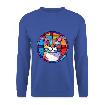Katze Buntes Glas Bunte Karikatur Kawaii Tier - Unisex Pullover - Royalblau - Vorne - Alina (178cm) & Michal (187cm)