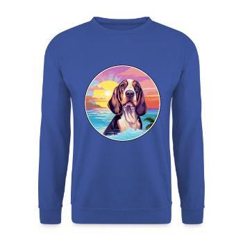 Basset Bleu de Gascogne Hunderasse Bunte Karikatur - Unisex Pullover - Royalblau - Vorne - Alina (178cm) & Michal (187cm)
