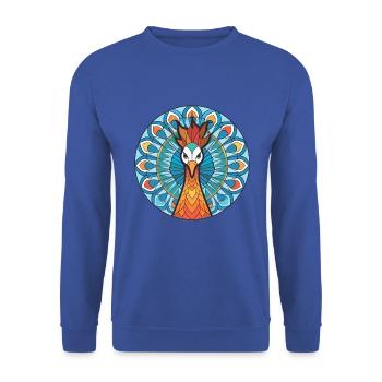 Pfau Buntes Aquarell Tier Illustration - Unisex Pullover - Royalblau - Vorne - Alina (178cm) & Michal (187cm)