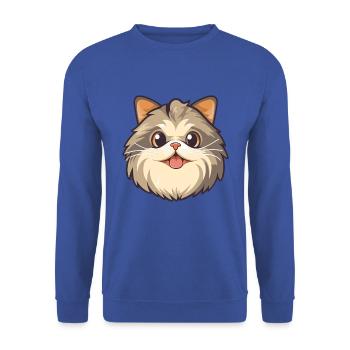 Sibirische Katze Karikatur Aquarell Illustration - Unisex Pullover - Royalblau - Vorne - Alina (178cm) & Michal (187cm)