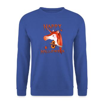 Halloween Einhorn Happy Halloween - Unisex Pullover - Royalblau - Vorne - Alina (178cm) & Michal (187cm)