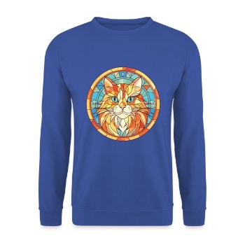 Ingwer Langhaar Katze Bunte Aquarell-Karikatur - Unisex Pullover - Royalblau - Vorne - Alina (178cm) & Michal (187cm)