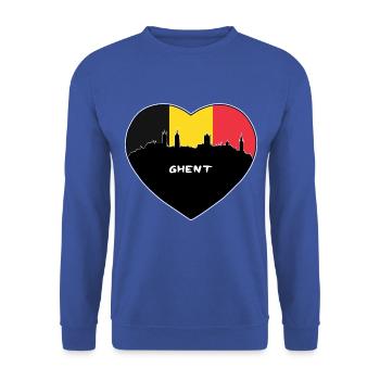 Flaggen-Skyline-Reise-Andenken Gents Belgien - Unisex Pullover - Royalblau - Vorne - Alina (178cm) & Michal (187cm)
