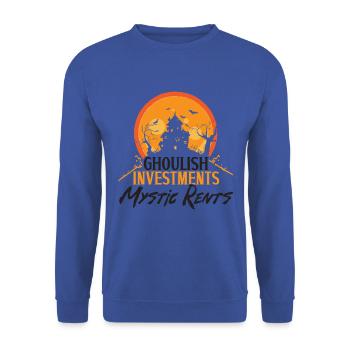 Gespenstische Investitionen Mystic Rents Halloween - Unisex Pullover - Royalblau - Vorne - Alina (178cm) & Michal (187cm)