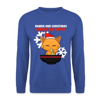 Anime Cat Ramen Christmas Katze Kätzchen Weihnacht - Unisex Pullover - Royalblau - Vorne - Alina (178cm) & Michal (187cm)
