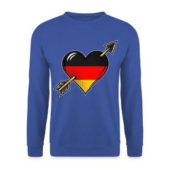 Deutschland Flagge Herz mit Pfeil - Unisex Pullover - Royalblau - Vorne - Alina (178cm) & Michal (187cm)