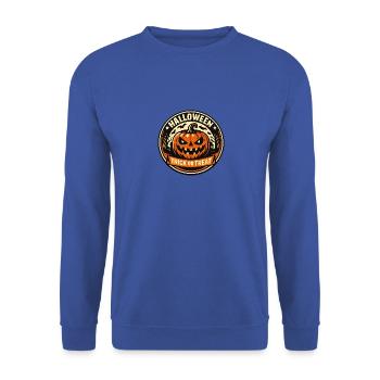 Halloween Kürbis Trick Retreat Badge - Unisex Pullover - Royalblau - Vorne - Alina (178cm) & Michal (187cm)