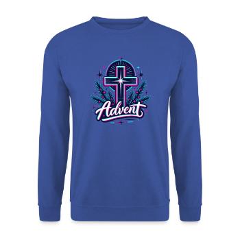 Advent Neon Kreuz mit Tannengrün - Unisex Pullover - Royalblau - Vorne - Alina (178cm) & Michal (187cm)