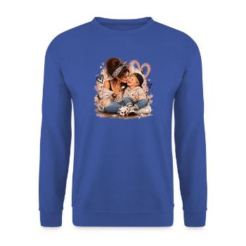 Herzliche Mutter Kind Bonding Illustration - Unisex Pullover - Royalblau - Vorne - Alina (178cm) & Michal (187cm)