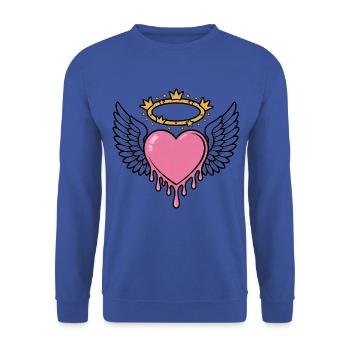 Geflügeltes Herz mit goldenem Heiligenschein - Unisex Pullover - Royalblau - Vorne - Alina (178cm) & Michal (187cm)