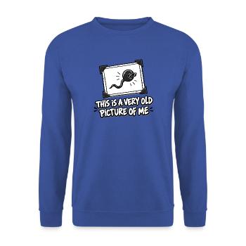 Mein erstes Foto – lustiges Sperma - Unisex Pullover - Royalblau - Vorne - Alina (178cm) & Michal (187cm)
