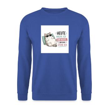 Lustige Sprüche & kreative Designs“.  - Unisex Pullover - Royalblau - Vorne - Alina (178cm) & Michal (187cm)