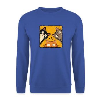Drei neugierige Katzen – Lustiges Retro Design - Unisex Pullover - Royalblau - Vorne - Alina (178cm) & Michal (187cm)