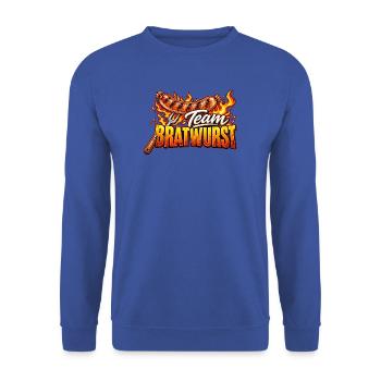 Team Bratwurst Grillhelden - Unisex Pullover - Royalblau - Vorne - Alina (178cm) & Michal (187cm)