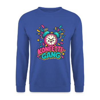 Konfetti-Gang Wecker 11:11 Karnevals-T-Shirt - Unisex Pullover - Royalblau - Vorne - Alina (178cm) & Michal (187cm)