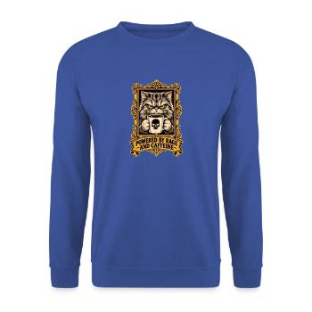 Angetrieben von Wut und Koffein Lustiges wütendes Katzen-Meme - Unisex Pullover - Royalblau - Vorne - Alina (178cm) & Michal (187cm)