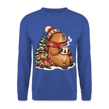 Weihnachts Capybara – Gemütlicher Winter - Unisex Pullover - Royalblau - Vorne - Alina (178cm) & Michal (187cm)
