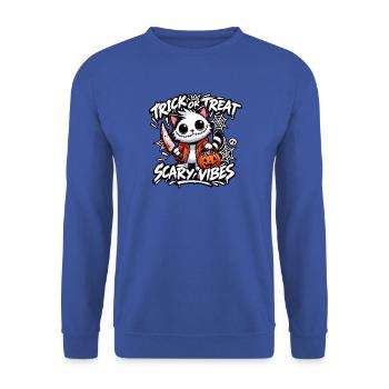 HALLOWEEN-KATZE – SÜSSES ODER SAURES. - Unisex Pullover - Royalblau - Vorne - Alina (178cm) & Michal (187cm)