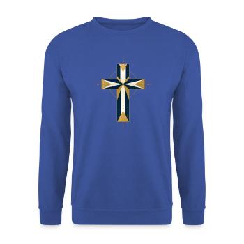Geometrisches Kreuzstern-Muster - Unisex Pullover - Royalblau - Vorne - Alina (178cm) & Michal (187cm)