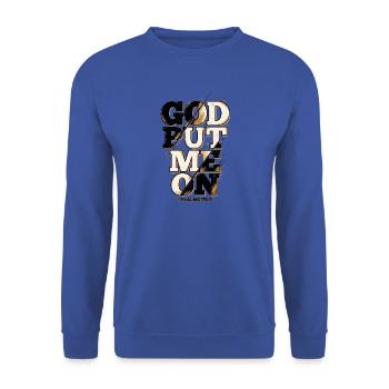 God Put Me On – Christliches Faith Statement - Unisex Pullover - Royalblau - Vorne - Alina (178cm) & Michal (187cm)