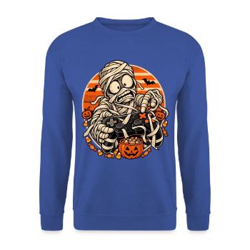 Halloween-Mumien-Gamer vor Retro-Sonne - Unisex Pullover - Royalblau - Vorne - Alina (178cm) & Michal (187cm)