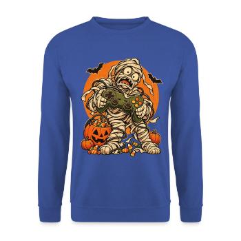 Halloween-Mumie Gamer mit Kabelsalat - Unisex Pullover - Royalblau - Vorne - Alina (178cm) & Michal (187cm)