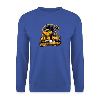 RUHE IST KEIN VERHANDLUNGSANGEBOT - Unisex Pullover - Royalblau - Vorne - Alina (178cm) & Michal (187cm)