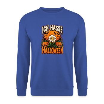 Ich Hasse Halloween – Grusel mit Blume - Unisex Pullover - Royalblau - Vorne - Alina (178cm) & Michal (187cm)