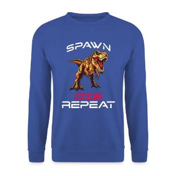 Spawn Die Repeat Gamer Dino Survival Zocken Witz - Unisex Pullover - Royalblau - Vorne - Alina (178cm) & Michal (187cm)