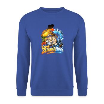Zeitumstellung Schlafmodus - Unisex Pullover - Royalblau - Vorne - Alina (178cm) & Michal (187cm)