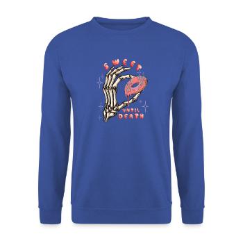Skelett Hand Totenkopf Spruch Sweet  - Unisex Pullover - Royalblau - Vorne - Alina (178cm) & Michal (187cm)