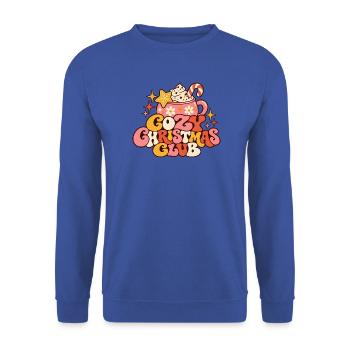 Cozy Christmas Club Heiße Schokolade Retro Groovy - Unisex Pullover - Royalblau - Vorne - Alina (178cm) & Michal (187cm)