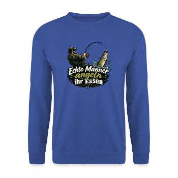 Echte Männer angeln ihr Essen - Unisex Pullover - Royalblau - Vorne - Alina (178cm) & Michal (187cm)