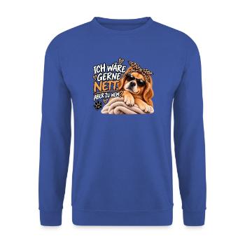 Ich wär gern nett – Hund mit Stil - Unisex Pullover - Royalblau - Vorne - Alina (178cm) & Michal (187cm)