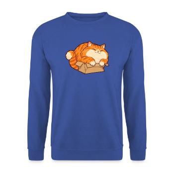 Katzenfreude im Karton - Unisex Pullover - Royalblau - Vorne - Alina (178cm) & Michal (187cm)
