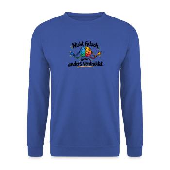 Buntes Gehirn Kabel Motiv - Unisex Pullover - Royalblau - Vorne - Alina (178cm) & Michal (187cm)