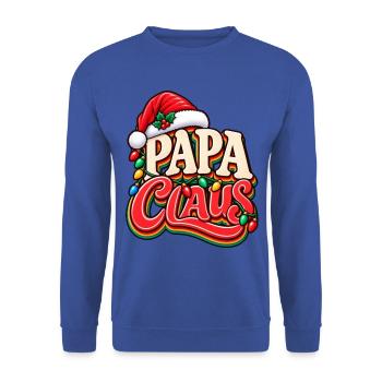 Papa Claus Weihnachtsdesign - Unisex Pullover - Royalblau - Vorne - Alina (178cm) & Michal (187cm)