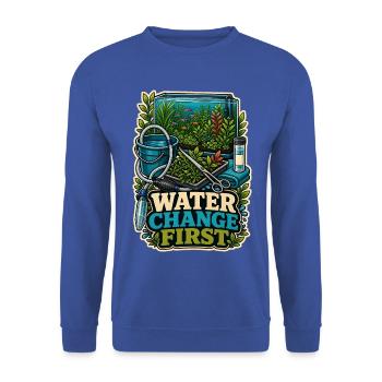 WATER CHANGE FIRST Pflanzen - Unisex Pullover - Royalblau - Vorne - Alina (178cm) & Michal (187cm)