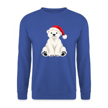 Weihnachtlicher Eisbär mit Nikolausmütze  - Unisex Pullover - Royalblau - Vorne - Alina (178cm) & Michal (187cm)