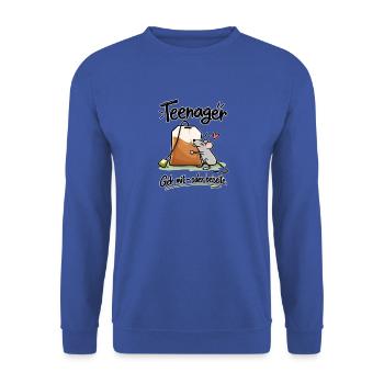 Teenager Maus – Geh mit oder beiseite Spruch - Unisex Pullover - Royalblau - Vorne - Alina (178cm) & Michal (187cm)
